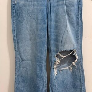 Distressed Low Rise Baggy Flare Blue Women's Jeans